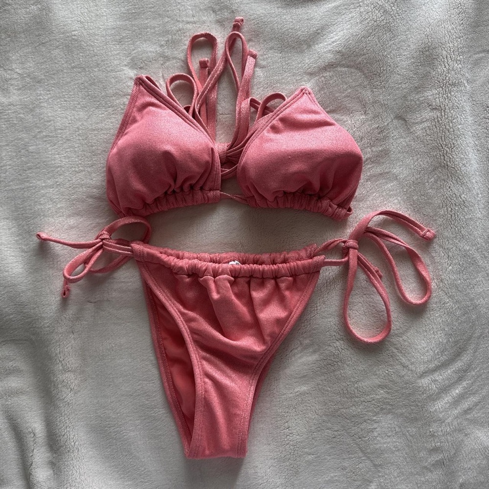 wild fable Rose Pink Tie-Strap Triangle Bikini